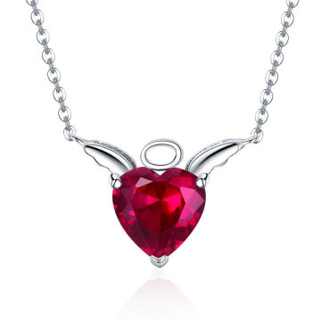 Woman Jewelry Angel Wings Red Cubic Zirconia Silver Necklace